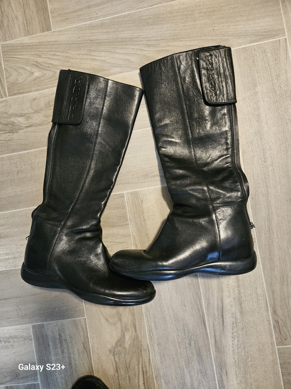 Prada Black Leather Tall Zip Winter Boots - Picture 4 of 8
